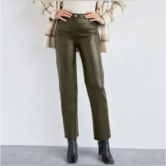 WILFRED x ARITZIA Melina Faux Leather Straight Pant Leg Olive Green Sz 8 {YY2} - Picture 1 of 6